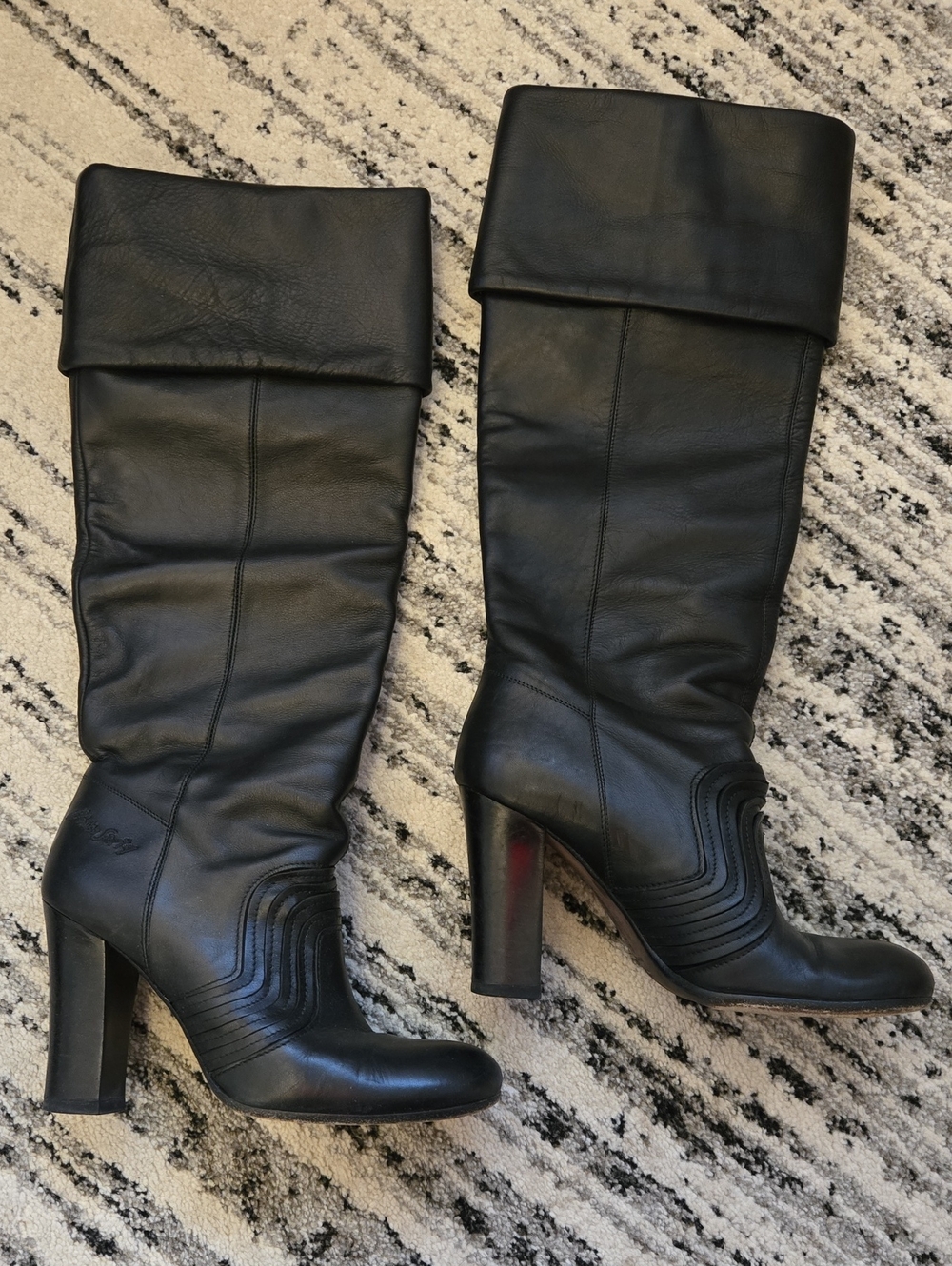 Miss Sixty Black Leather High Heel Fold-Over Knee Boots